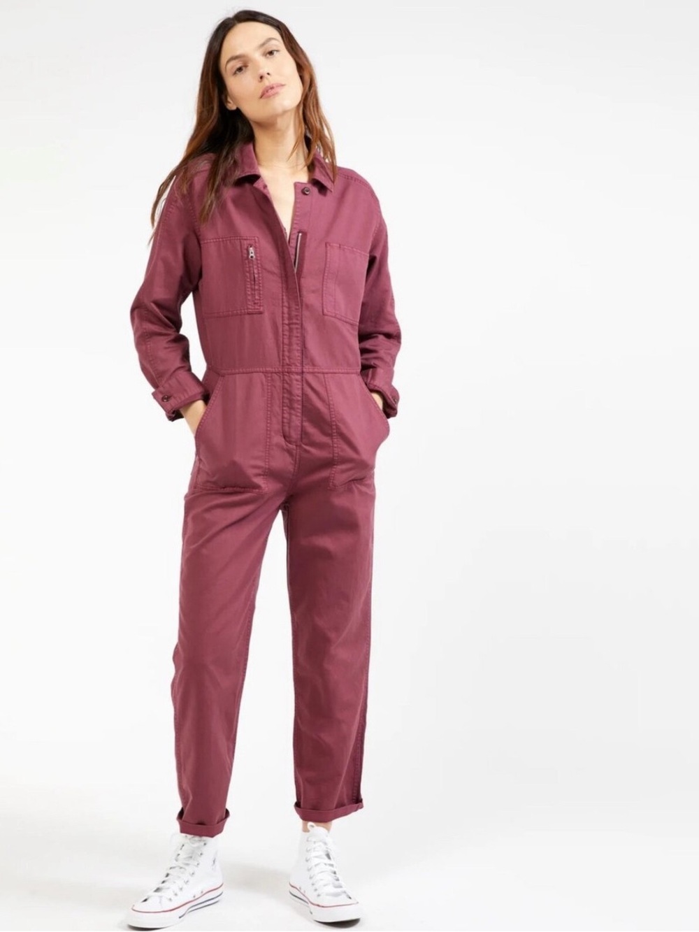 Outerknown Utility Boiler Jumpsuit in Burgundy Wine